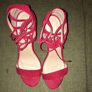 Cute red heels with straps on the front
